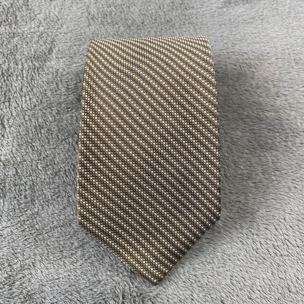 Brooks Brothers Tie Mens OS Gold Purple Makers Silk Geometric Micro Check Woven